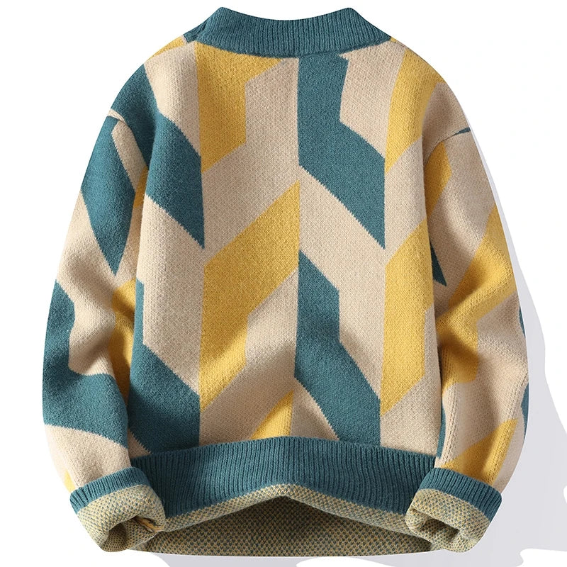 Fashion Geometric O-Neck Thick Sweater