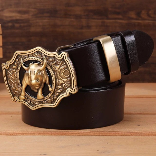 Bulls Head Big Buckle Men Leather Belt