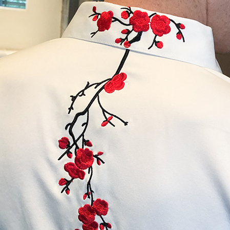 Red Flower and Branches Embroidery Decorated Shirt