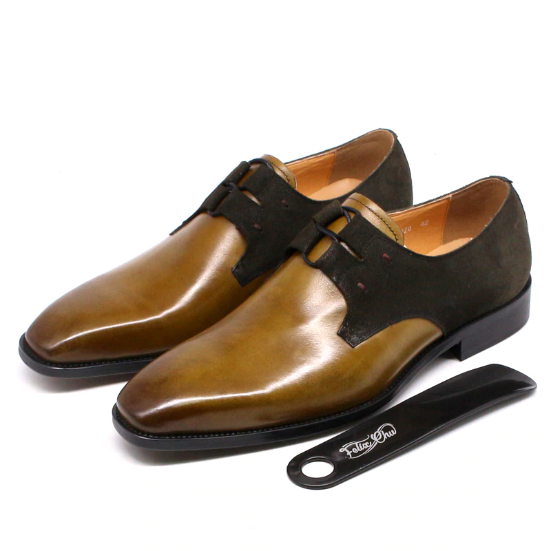 Handmade Genuine Suede Plain Olive Color Oxford Shoes