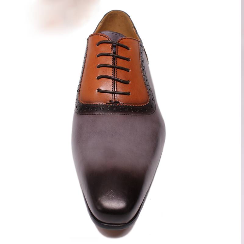 Gray Hand Polished Pointed Two Double Colors Men Oxford Shoes