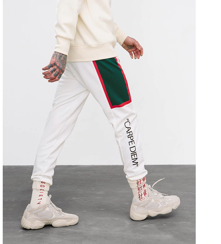 White Casual with Letter Side Printed Striped Men Pants