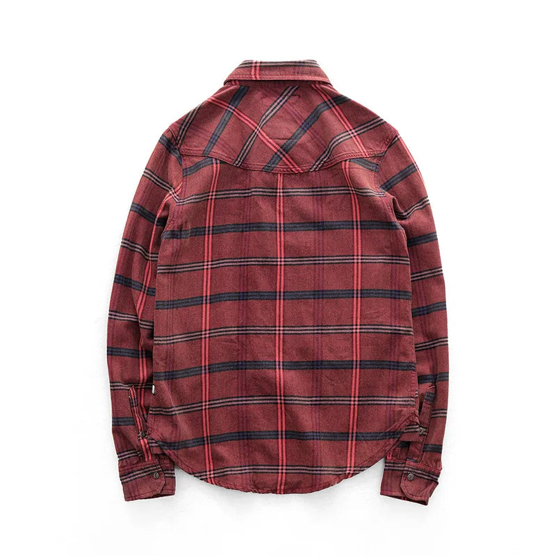 Retro Long-Sleeve Cargo Plaid Shirt