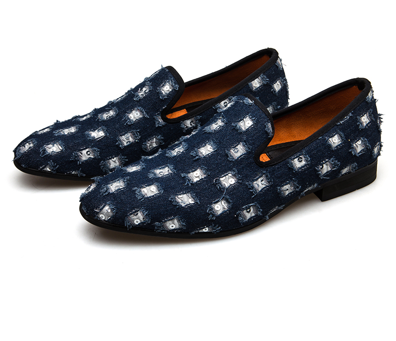 Casual Blue Denim Hollow Patched Light Breathable Style Men Loafers Shoes