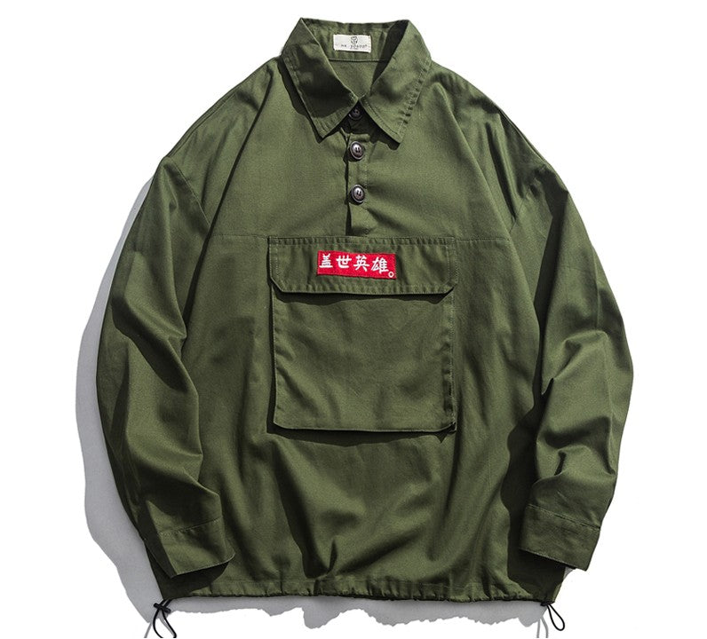 Harajuku Streetwear with Big Front Pocket Style Men Pullover Shirt