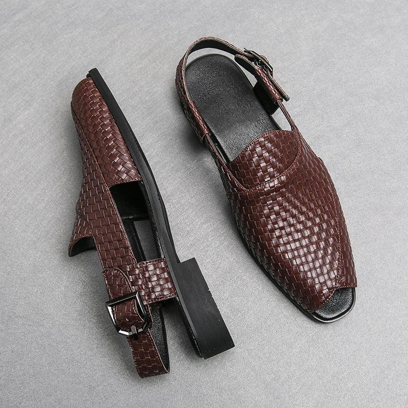 Woven Pattern PU Mules Shoes