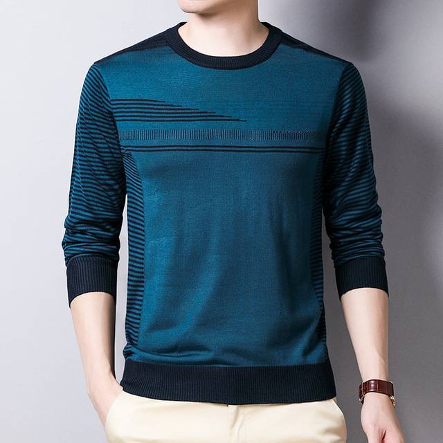 Fine Striped O-Neck Cotton Sweater