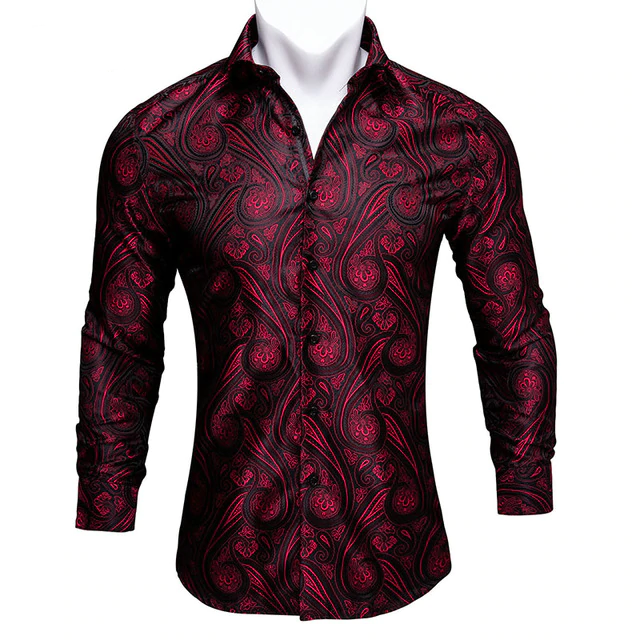 Paisley Jacquard Embossed Men Long Sleeve Shirt