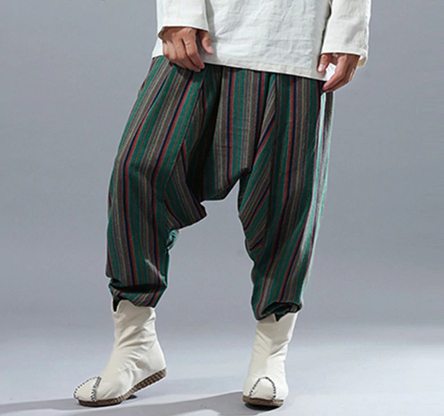 Striped Ethnic Punk Harem Big Crotch Casual Style Men Pants