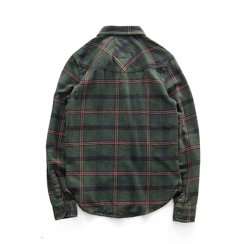 Retro Long-Sleeve Cargo Plaid Shirt