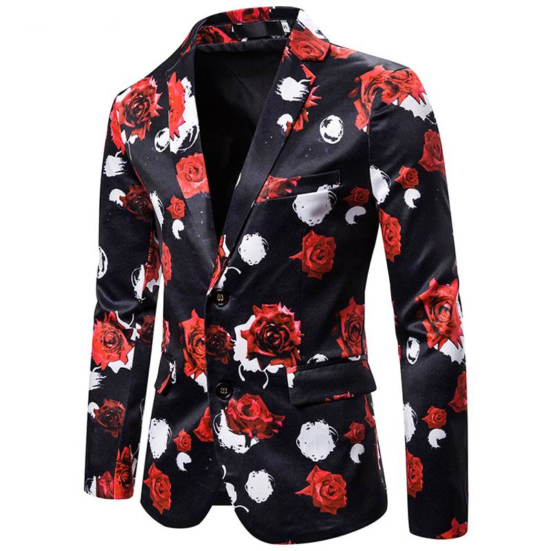 Rose Floral Slim Fit Party Costume Style Men Blazer