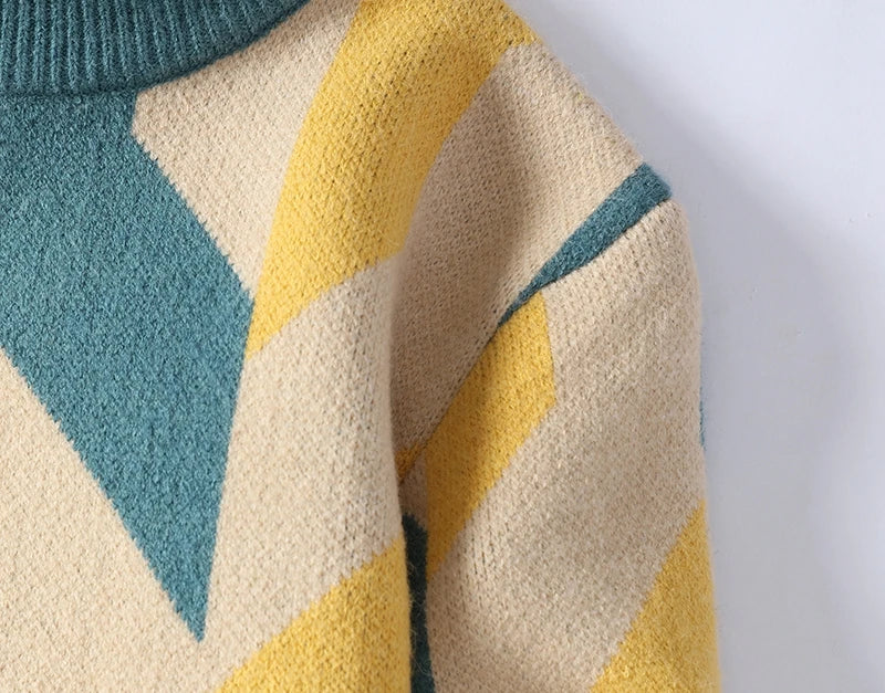 Fashion Geometric O-Neck Thick Sweater