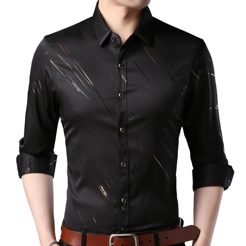 Elegant Seamless Gold Diagonal Lining Long Sleeve Shirt