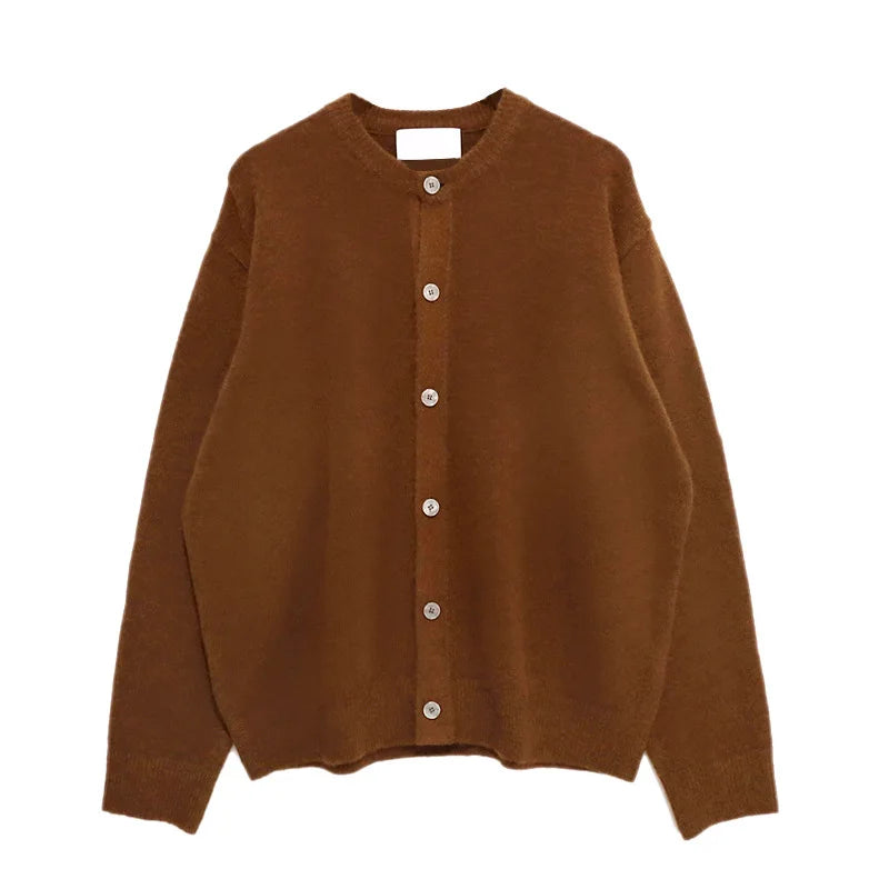 Coffee Brown Solid Knitting Cardigan