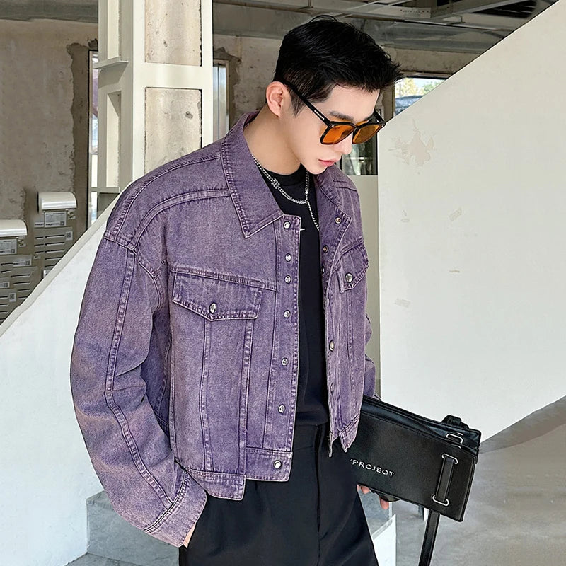 Short Solid Washed Denim Jacket