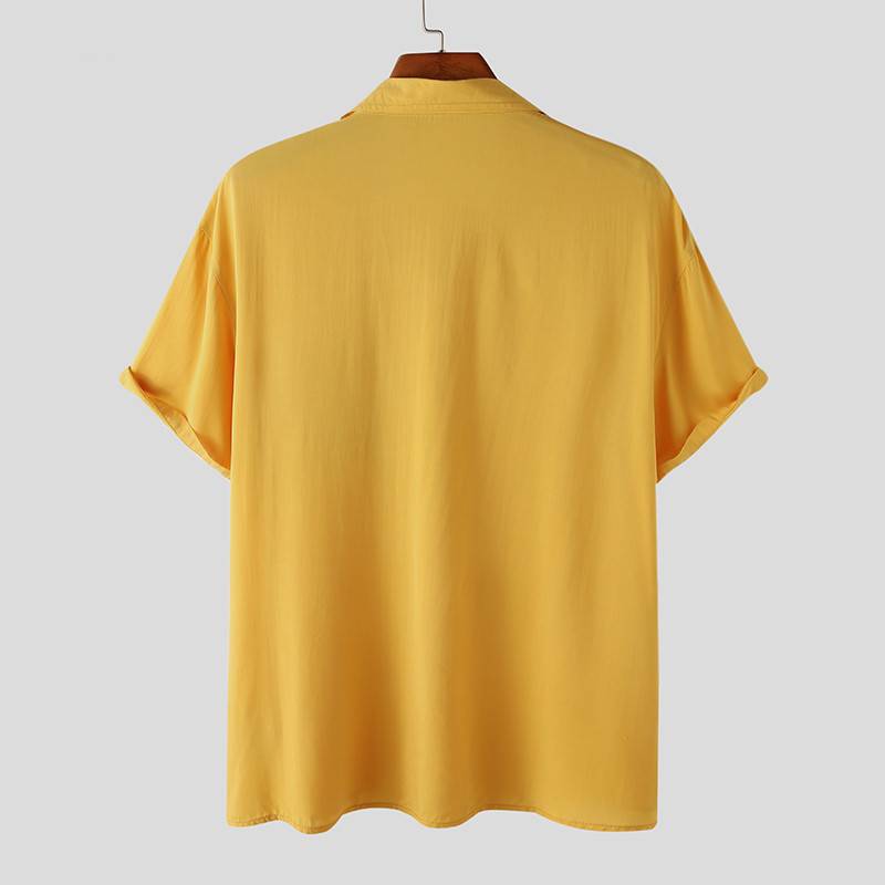 Solid Yellow Mini Patchwork Pocketed Shirts