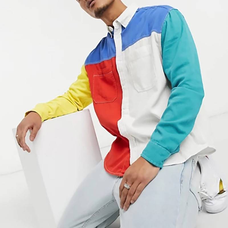 Solid Colorful Patchwork Long-Sleeved Shirts