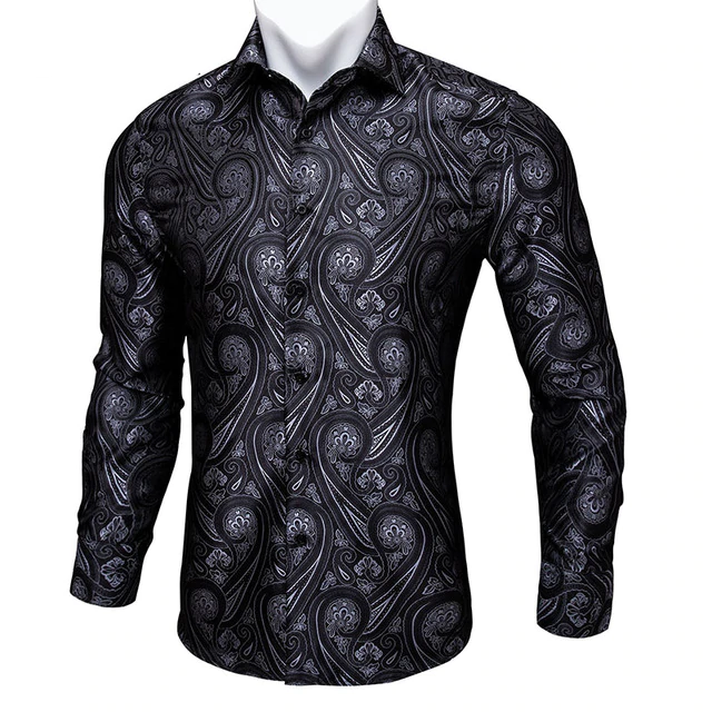 Paisley Jacquard Embossed Men Long Sleeve Shirt