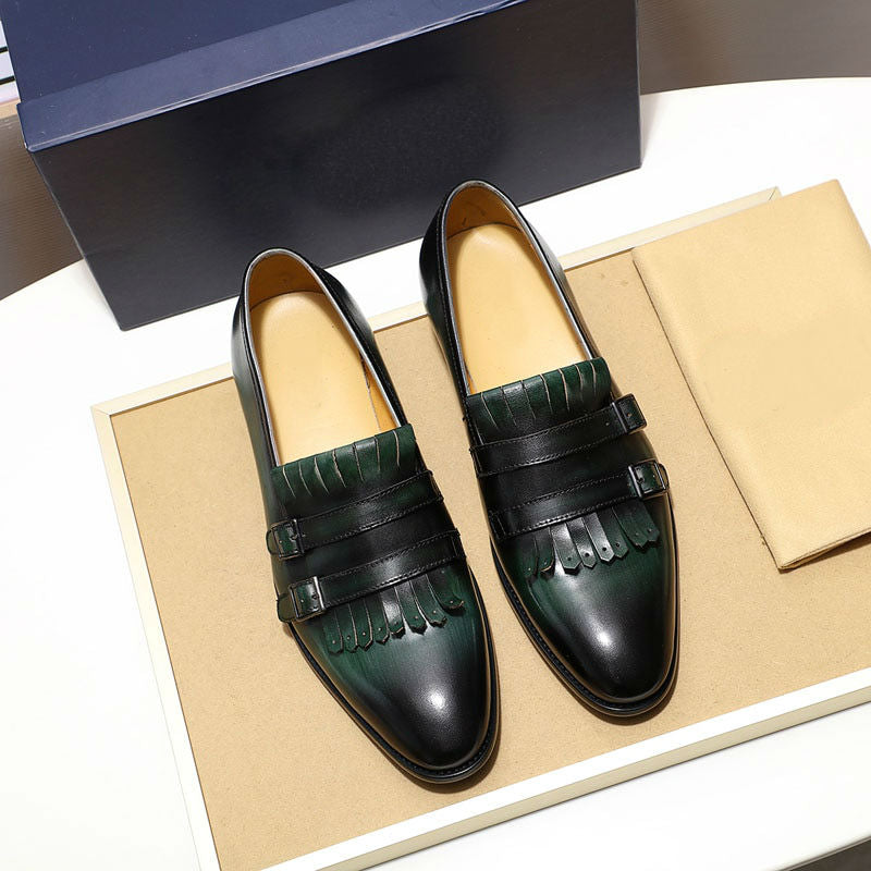 Stylish Fringed Double Monk Strap Men Leather Loafers Shoes