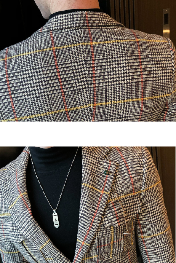 Elegant Vintage Style Tartan-Check Pattern Men Blazer