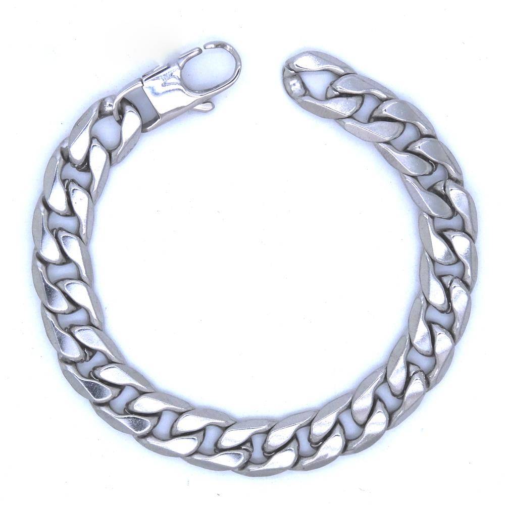Stainless Steel Curb Chain Silver Bracelet