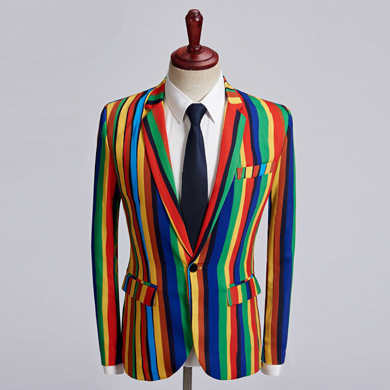 Bright Colourful Stripe Stage Style Men Costume Blazer - FanFreakz