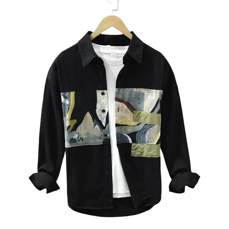 Abstract Printed Patchwork Long Sleeve Shirt