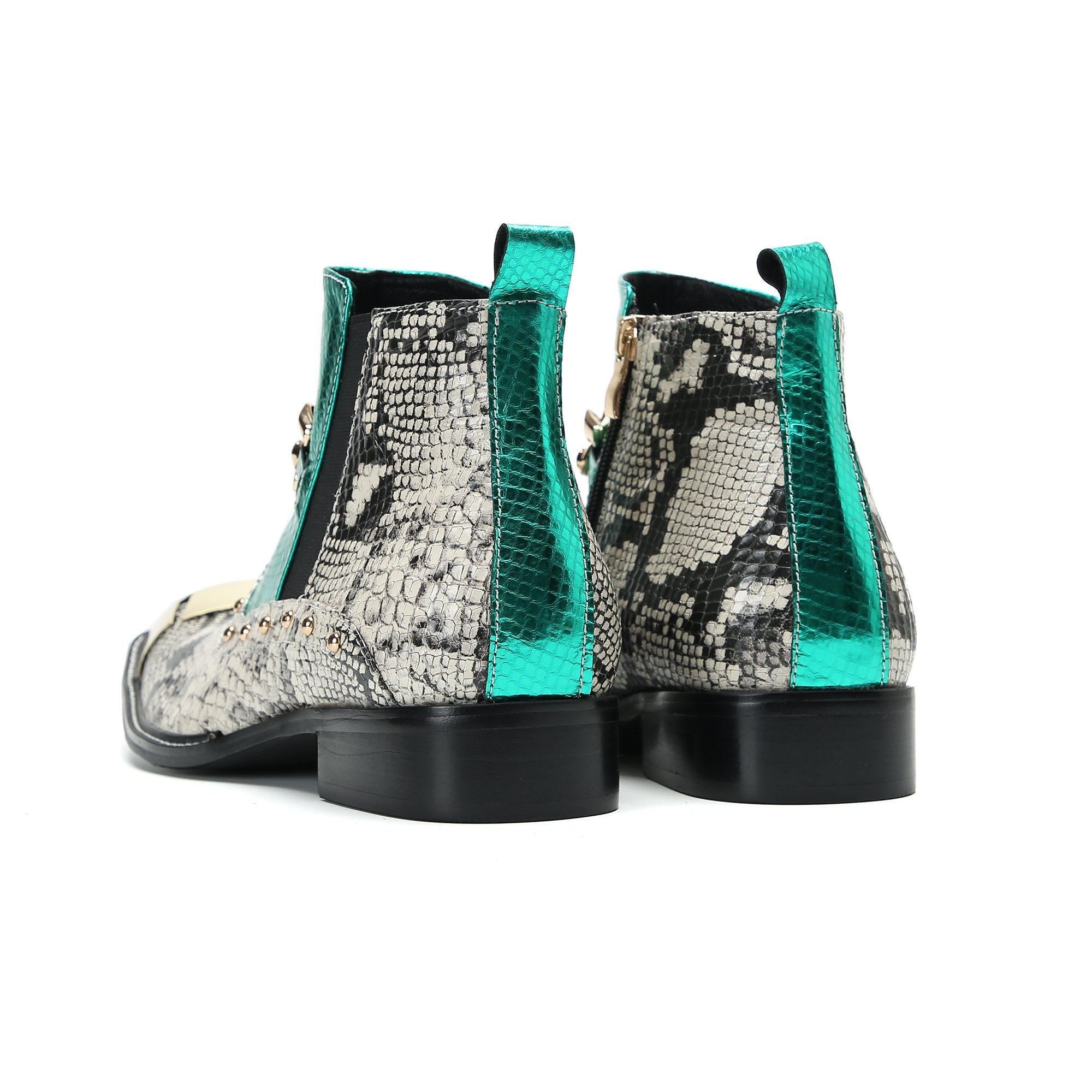Snake Pattern Metal Appliques Genuine Leather Boots