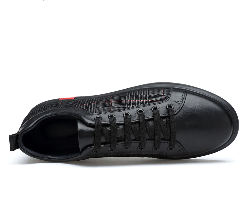 Casual Plaid Black Leather Rubber Sole Men Sneaker
