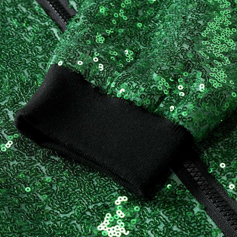 Shiny Sequins Zipper Closure Jacket
