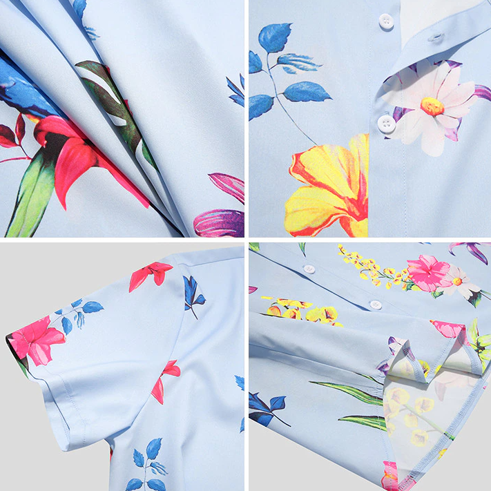 Bird Soft Blue Short Sleeve Shirt