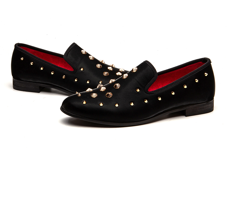 Luxury Black with Metal Mushroom Rivet Men Loafers Shoes
