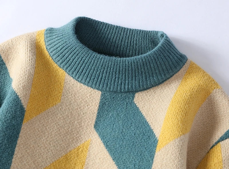 Fashion Geometric O-Neck Thick Sweater