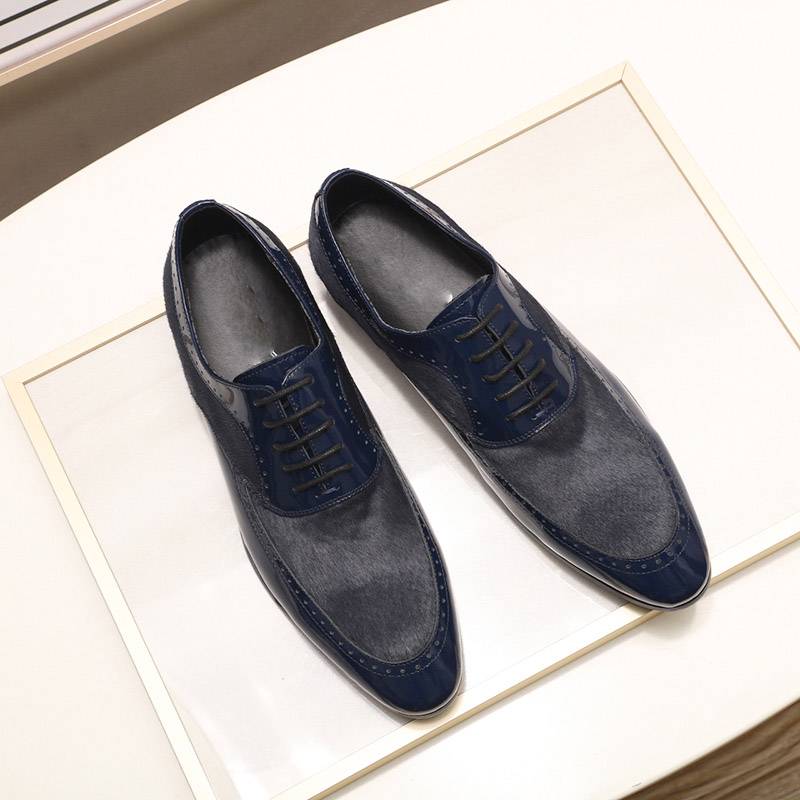 Stylish Oxford Patent Leather with Horse Hair Design Men Shoes