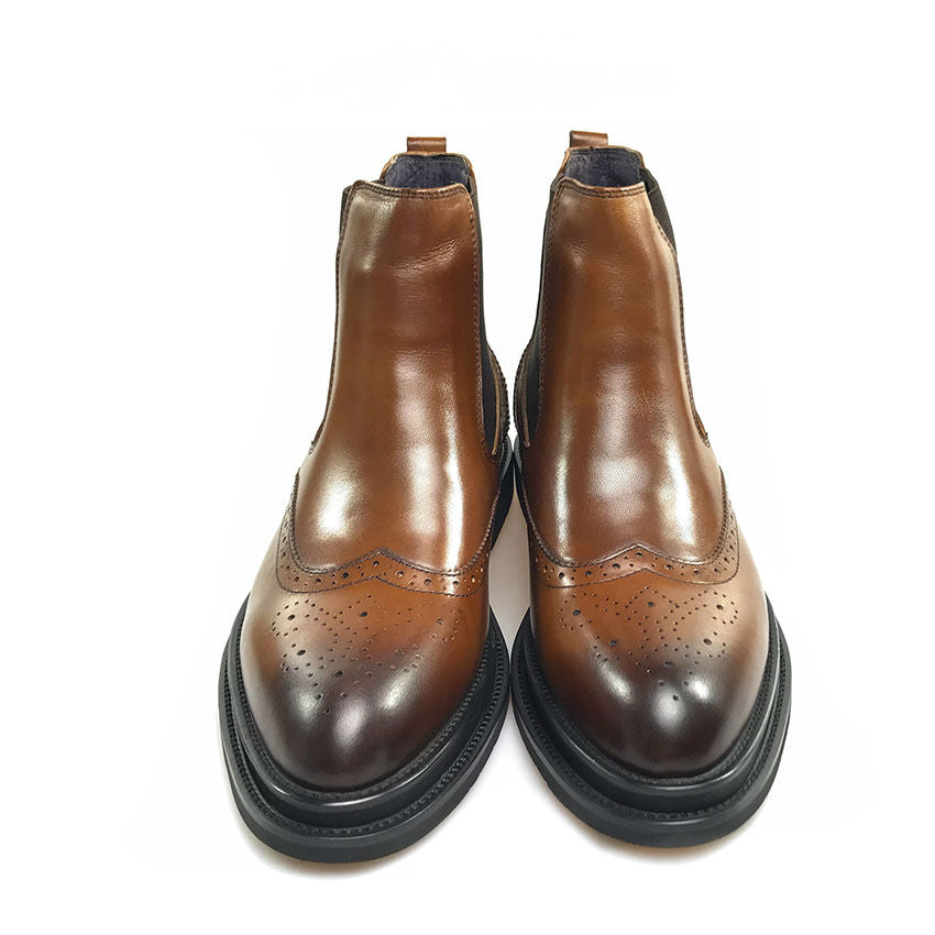 Classic Brown Leather Wingtip Men Chelsea Boots - FanFreakz