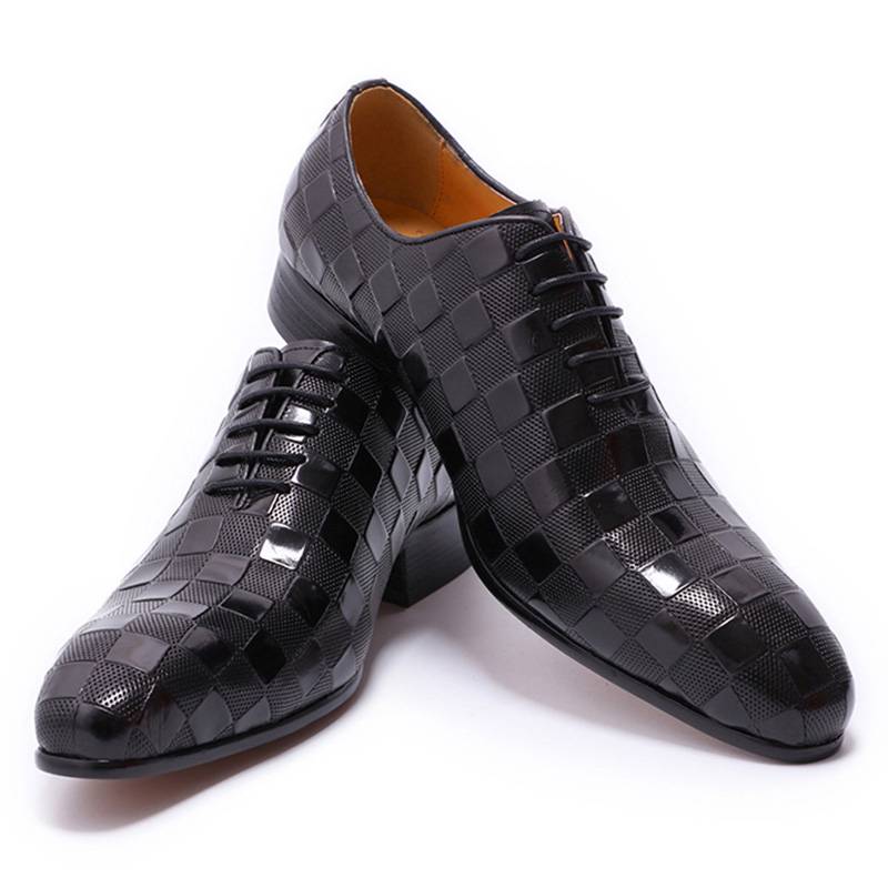 Black Brown Plaid Dress Formal Style Men Oxford Shoes