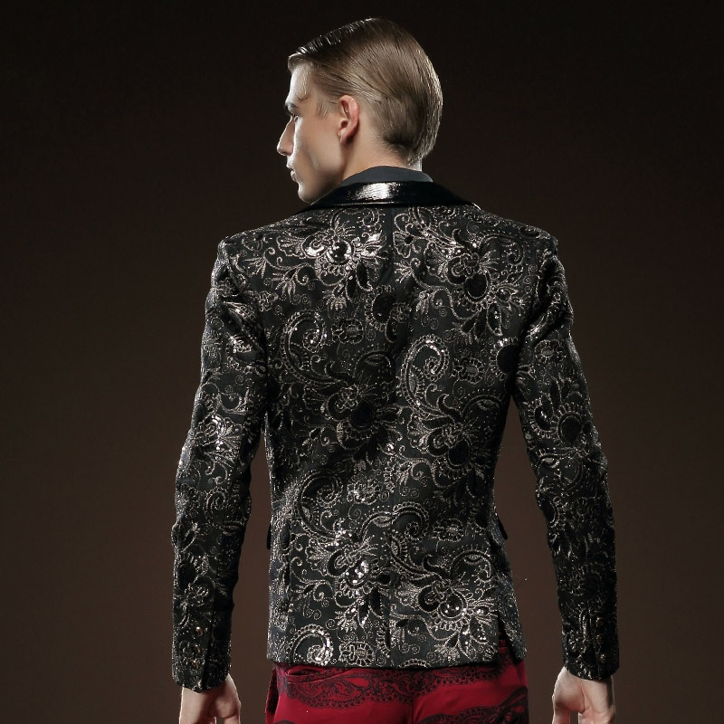 Black in Paisley Pattern and Solid Collar Design Men Blazer - FanFreakz