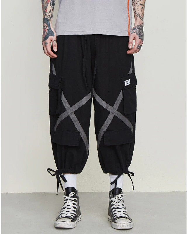 Pocket Baggy Crosswise Hip Hop Streetwear Ankle Length Men Pants