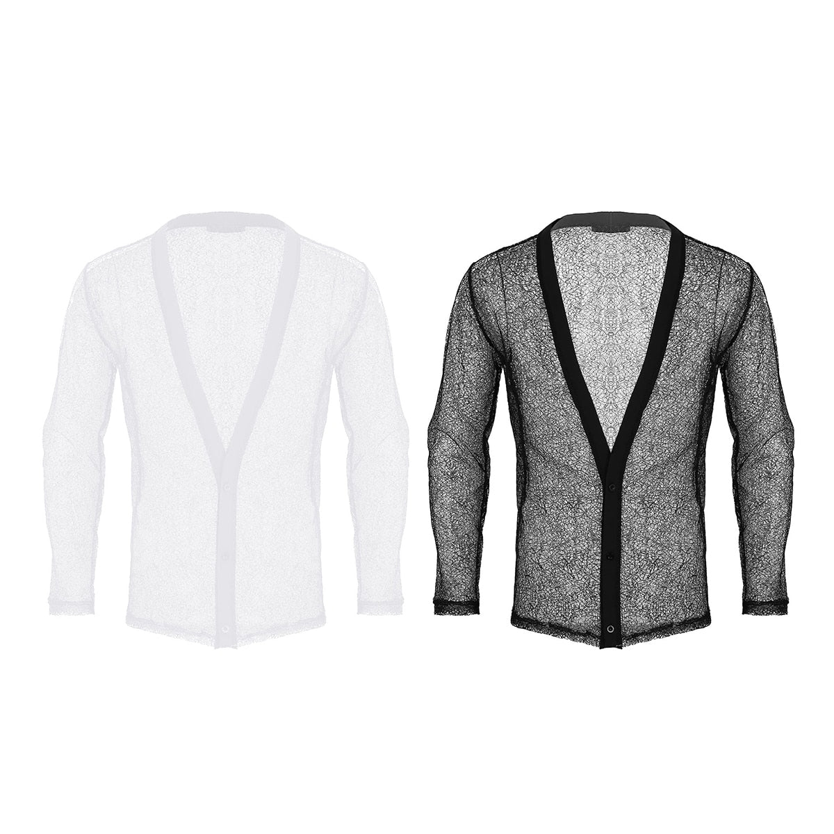 See Through Solid Hollow Out Mesh Casual Men Shirt