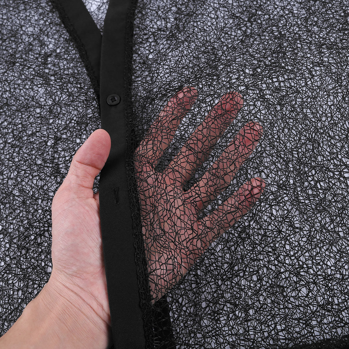 See Through Solid Hollow Out Mesh Casual Men Shirt