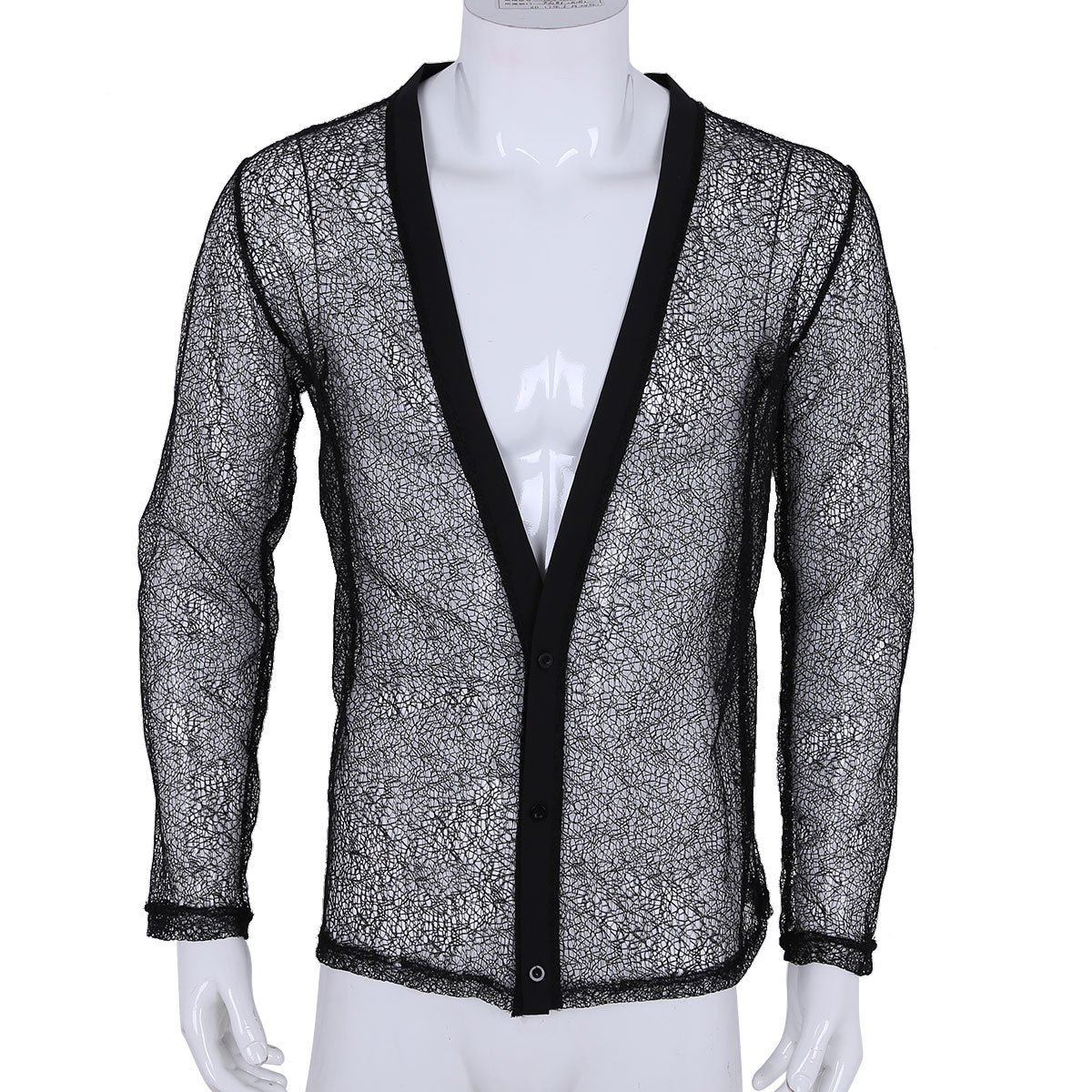 See Through Solid Hollow Out Mesh Casual Men Shirt