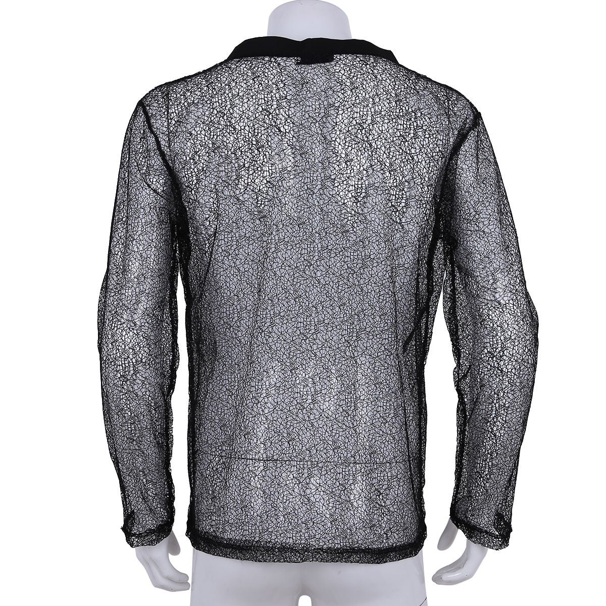 See Through Solid Hollow Out Mesh Casual Men Shirt