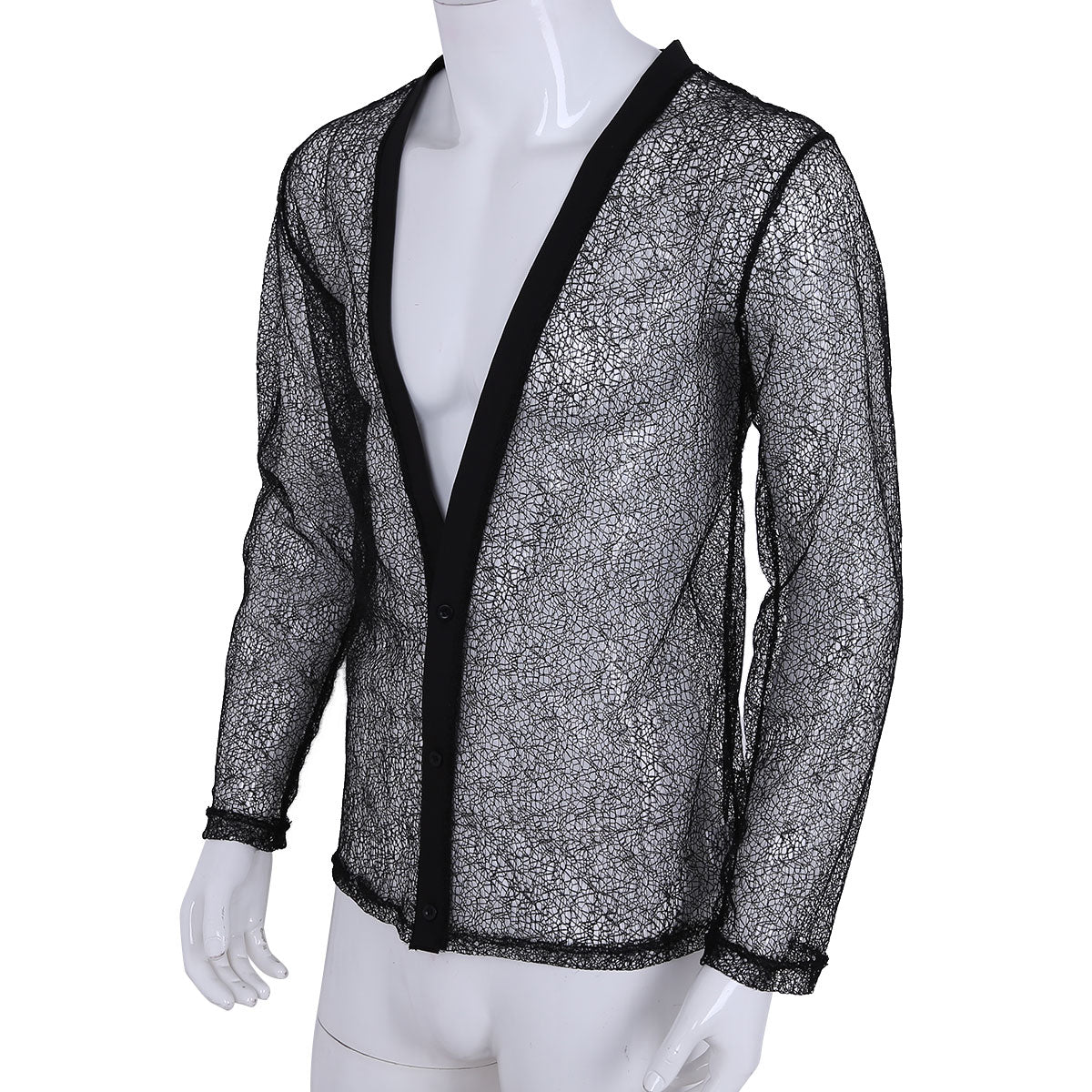 See Through Solid Hollow Out Mesh Casual Men Shirt