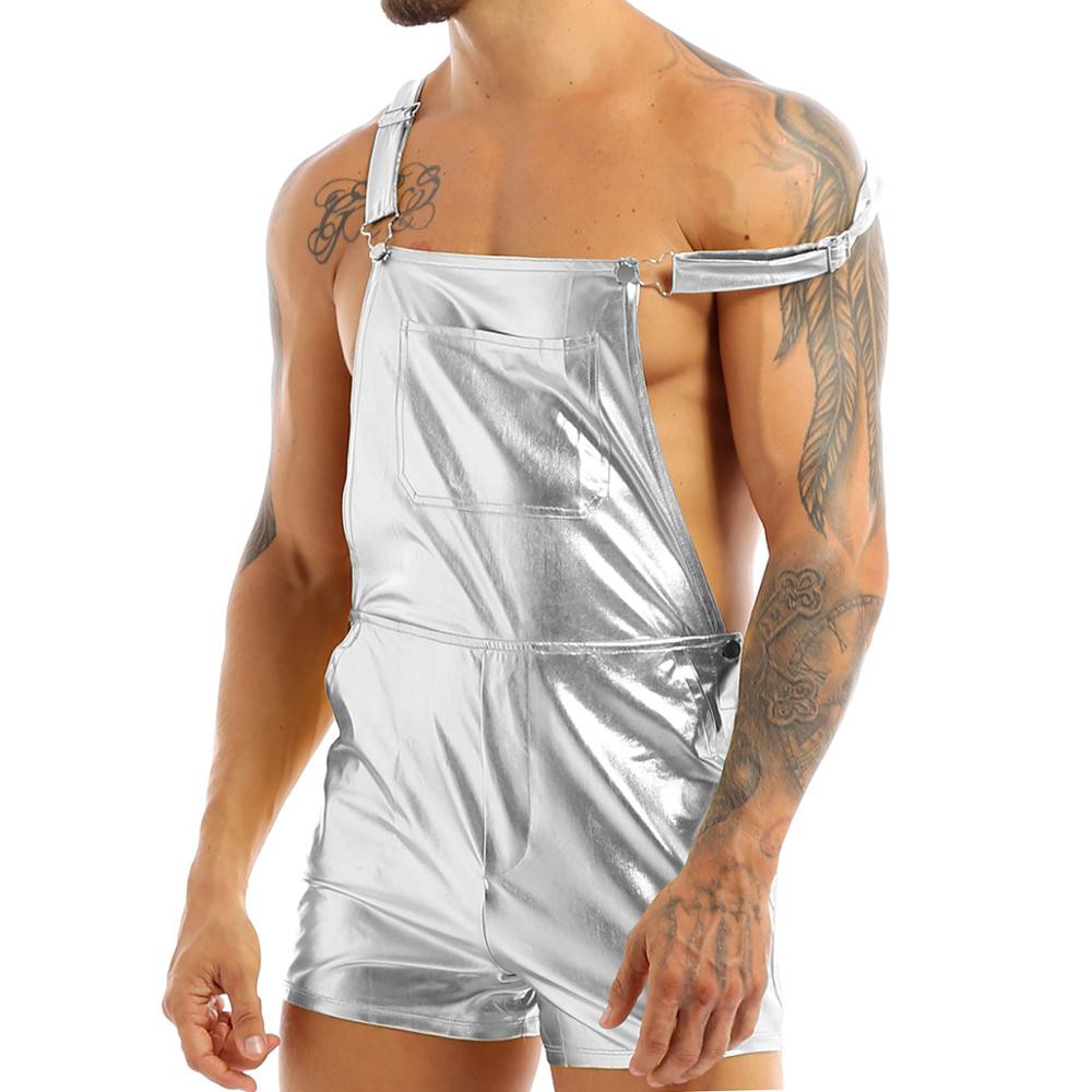 Metallic Solid Sleeveless Overall Rompers