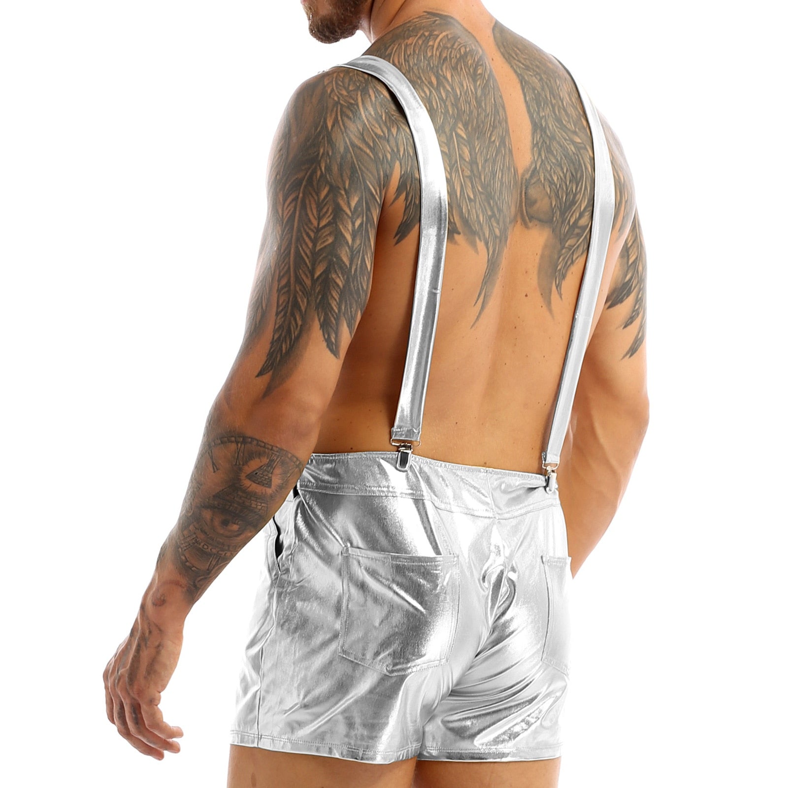 Metallic Solid Sleeveless Overall Rompers