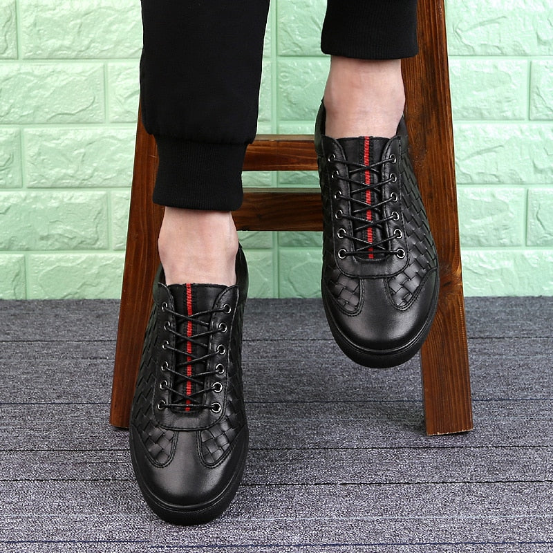 Black Woven Lace Up Flat Casual Men Sneaker