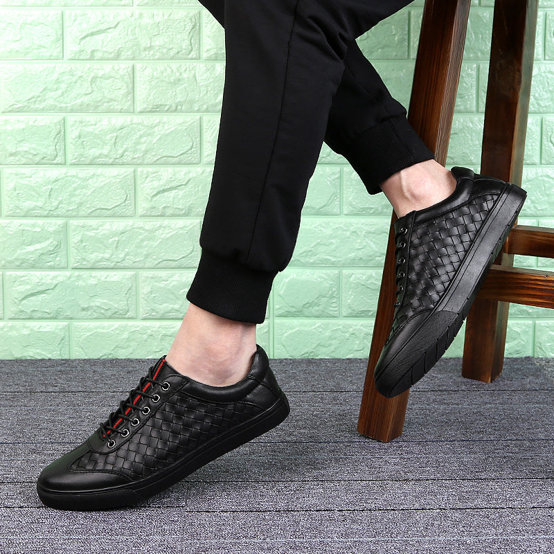 Black Woven Lace Up Flat Casual Men Sneaker