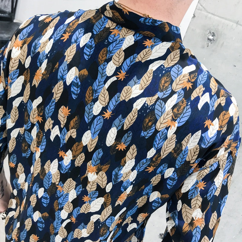 Autumn Leaves Half Sleeves Loose Style Men Shirts