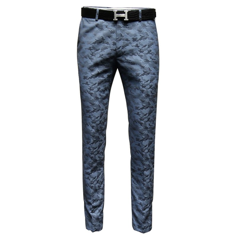 Blue Camouflage Combination Men Formal Trousers