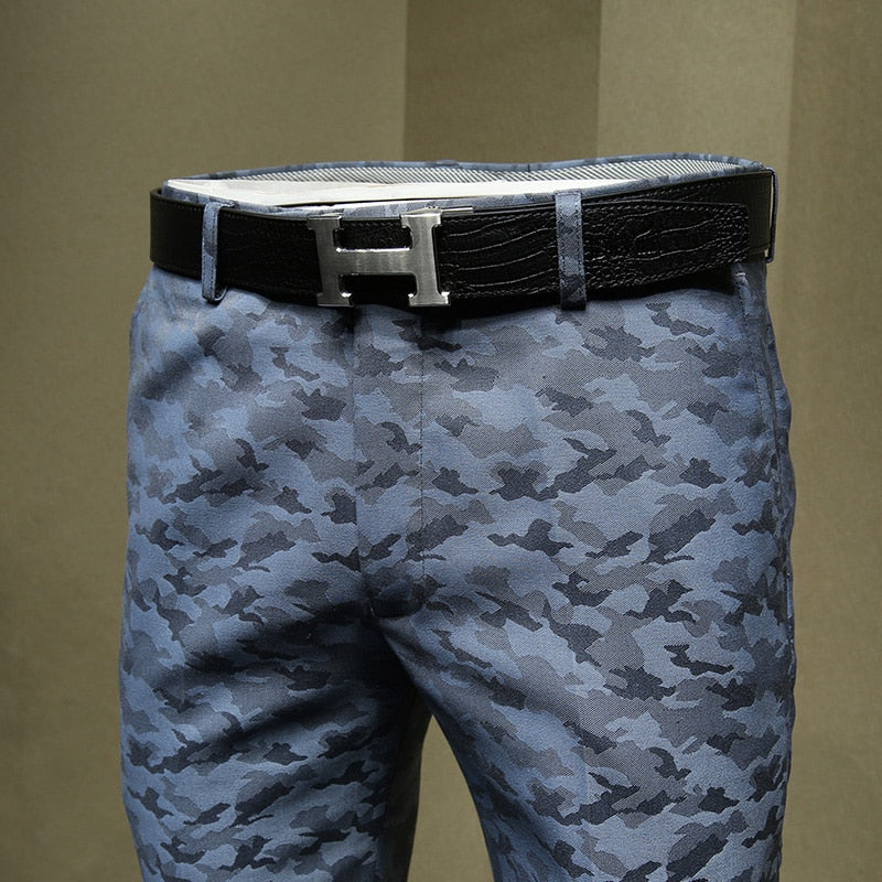 Blue Camouflage Combination Men Formal Trousers